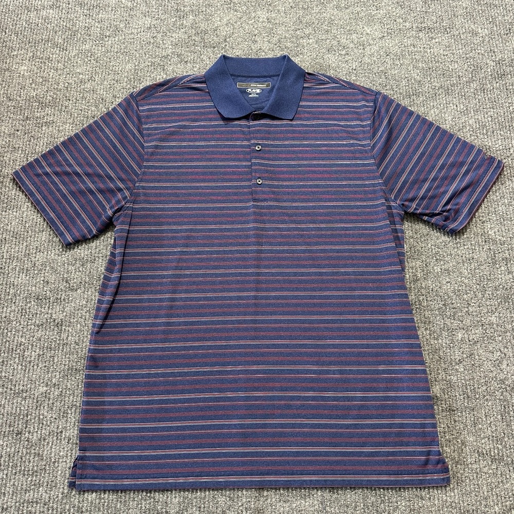 Greg Norman Play Dry Mens Golf Polo Shirt Size XL Blue Red Striped Short Sleeve